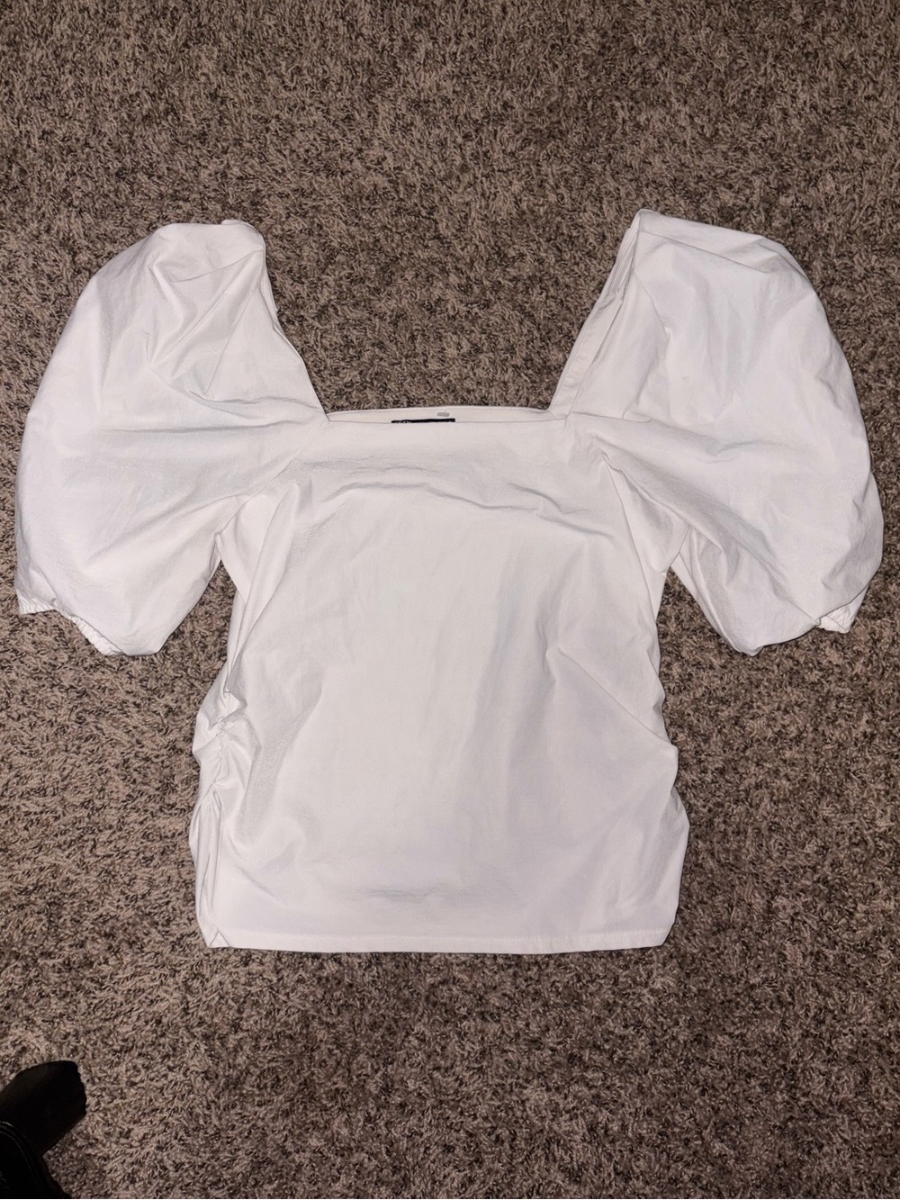 Zara White Puff Sleeve Square Neck Blouse